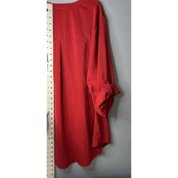 Torrid Harper Blouse Womens 3X Red Split Neck Roll Tab Sleeve High Low Hem - Picture 7 of 14